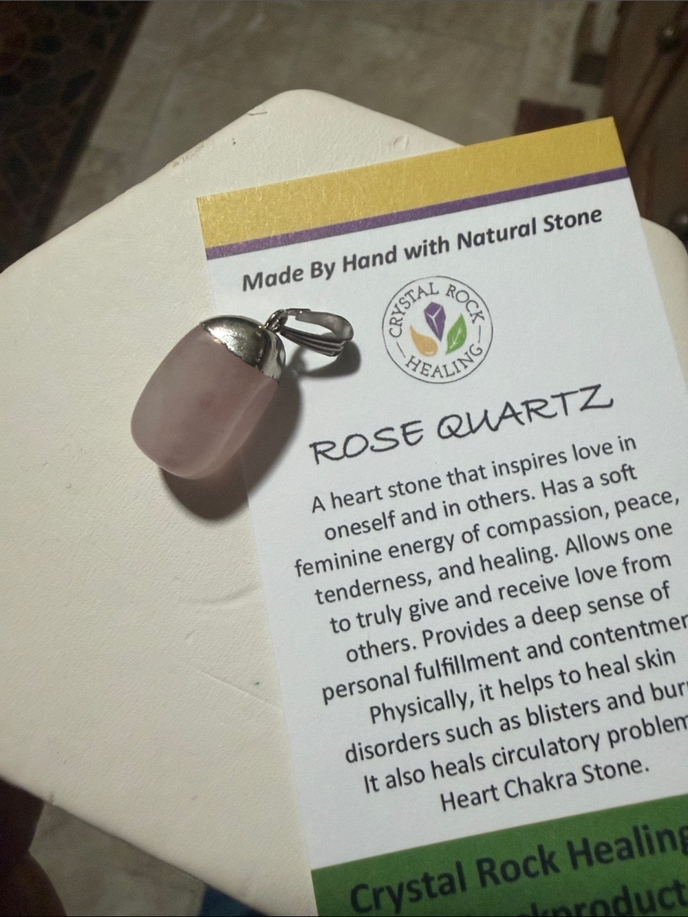 Rose Quartz Pendant with Silver Cap - Crystal Rock Healing